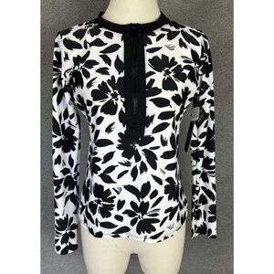 Island Escape Printed Half-Zip Long-Sleeve Rash Guard SMALL Floral Print NWT'S.